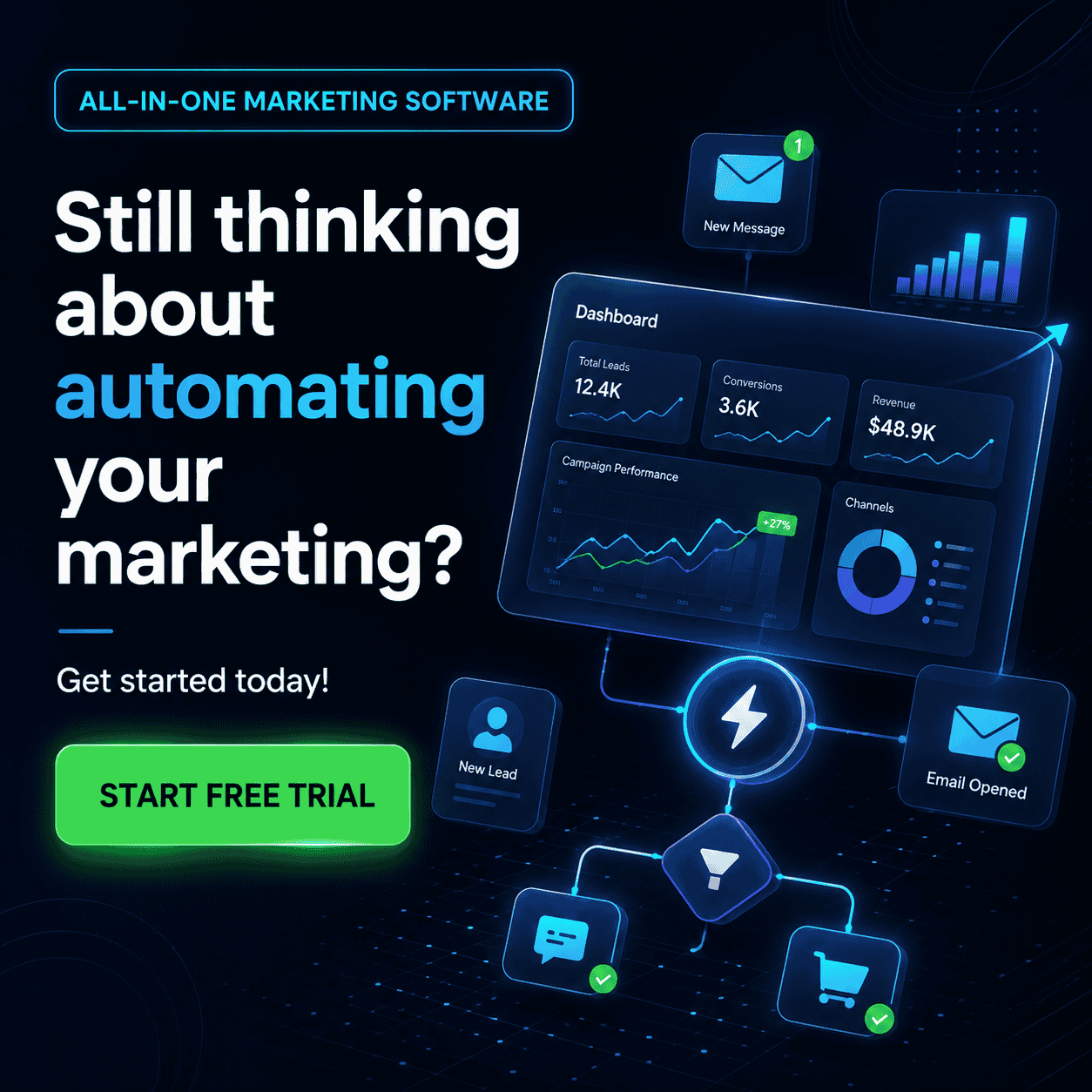 Connected sales and marketing workflow showing lead capture, automated follow-up, appointment booking, conversations, and pipeline tracking.