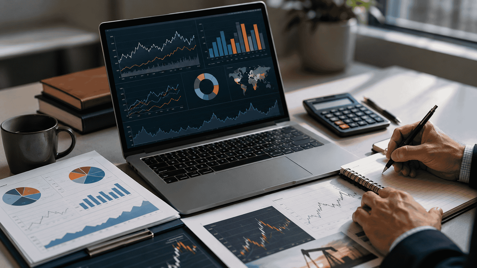 A financial dashboard showing stock market risk factors such as inflation, interest rates and earnings.
