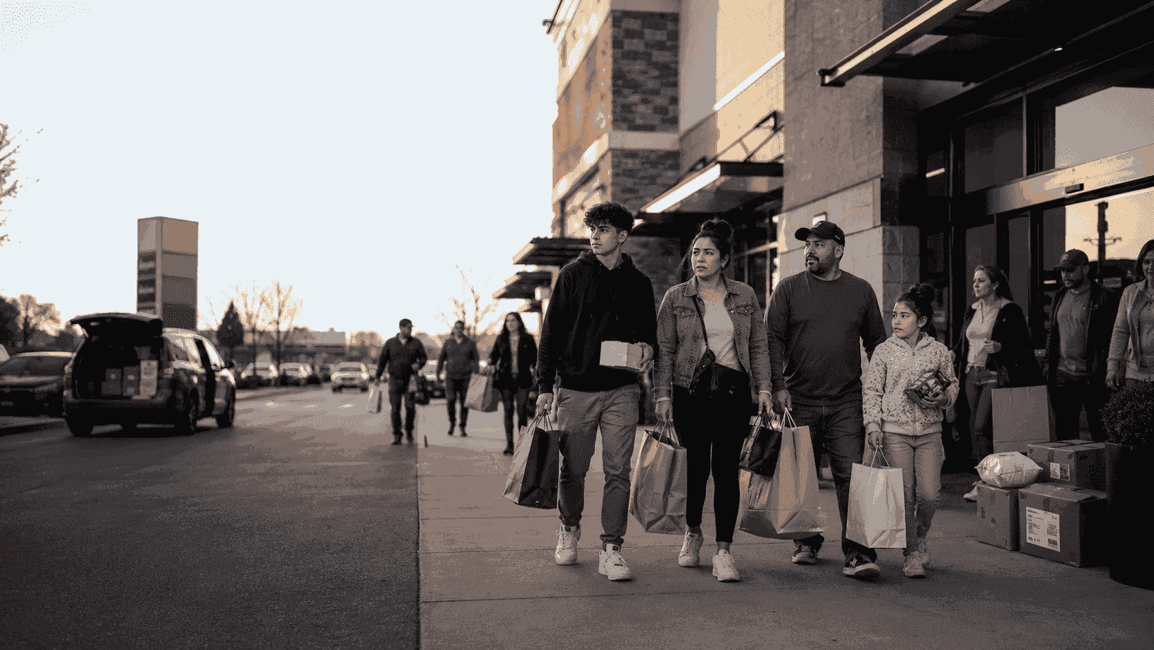American shoppers carrying purchases as retail sales rise despite continued pressure from inflation and higher household costs.